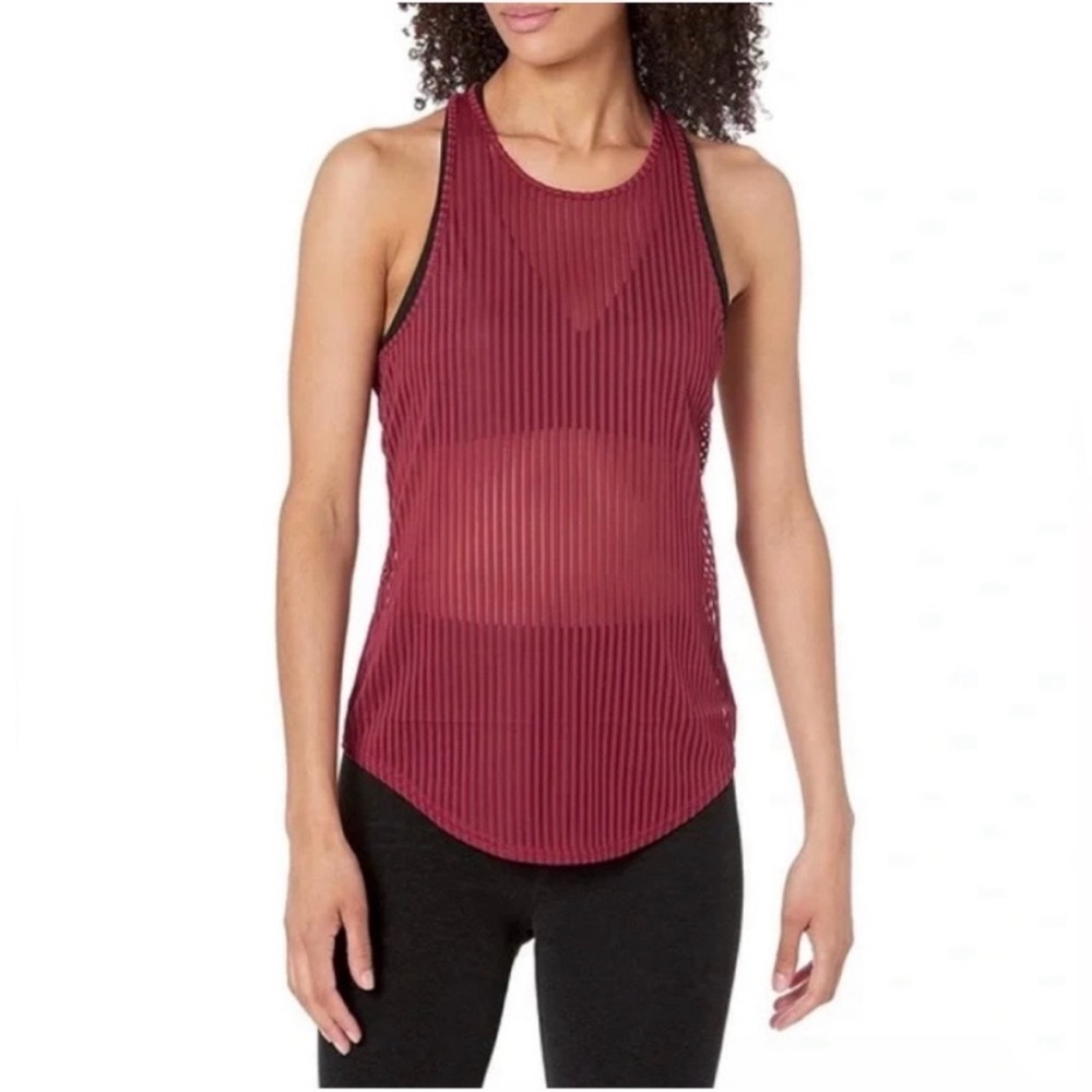 Alo Yoga Essence Sheer Maroon Workout Tank Top Racerback Ribbed Women’s Size XS